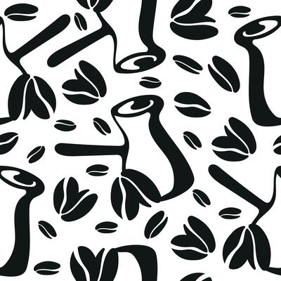 seamless pattern with coffee mugs and coffee beans placed randomly, for different packaging, textile or design