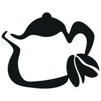 logo is a round teapot with coffee and coffee beans next to it drawn with an original and unusual outline vector