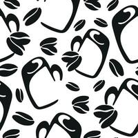 seamless pattern with a print of a long rectangular cup and coffee beans placed randomly, for different packaging, textiles or different designs vector