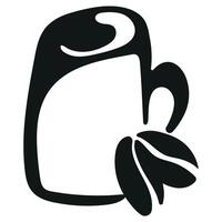 black and white logo of a long cup with coffee and coffee beans next to it drawn with an original and unusual outline vector