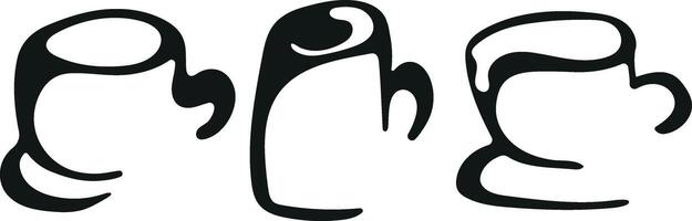 set with the logos of various teapots and Turks for brewing coffee drawn with an unusual outline vector