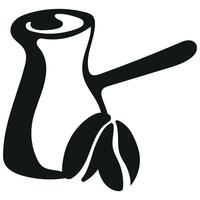 logo of a Turk with coffee and coffee beans next to it are drawn with an original and unusual outline vector