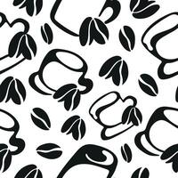 seamless pattern with various coffee cups of different sizes and different shapes and coffee beans placed randomly, for different packaging, textile or design vector