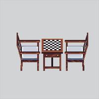 Pixel art illustration Chess Chair Table. Pixelated Chessboard. Chess Chair and Table board Icon pixelated for the pixel art game and icon for website and game. old school retro. vector