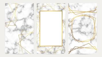 Golden geometric frames on marble texture vector