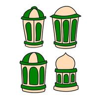 Set of Ramadan lantern related icons in doodle style vector