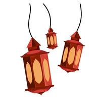 the Ramadan lantern icon is red and hanging vector