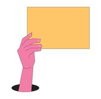 illustration hand holding a paper retro style unique design with white background vector