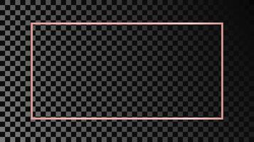 Rose gold glowing rectangular shape frame vector