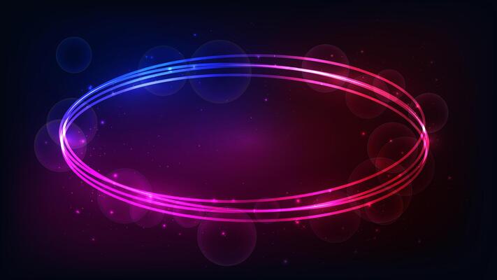 Neon oval frame with shining effects and sparkles