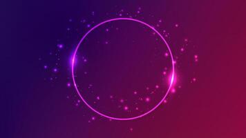 Neon circle frame with shining effects and sparkles vector