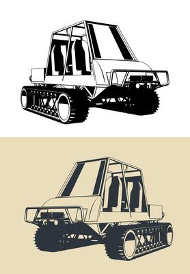 Tracked snowmobile vehicle illustrations