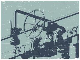 Natural gas metering skid close-up retro poster vector