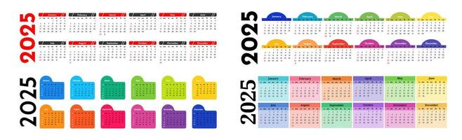 Set of calendars for 2025 isolated on a white background vector