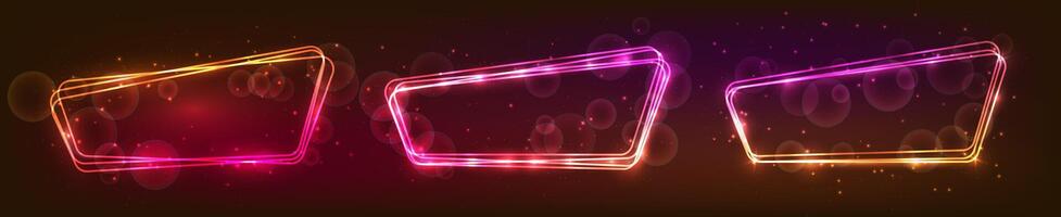 Neon rounded frame with shining effects and sparkles vector