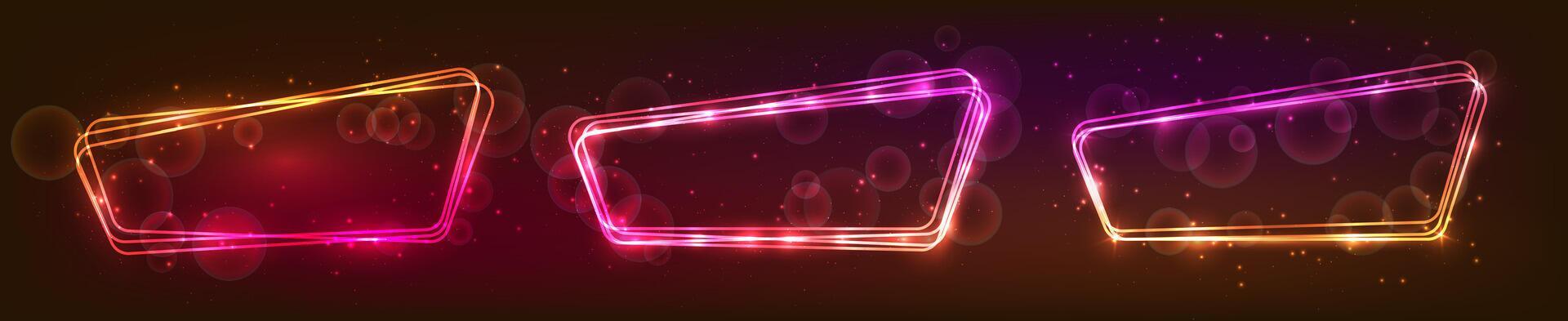 Neon rounded frame with shining effects and sparkles