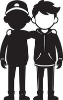 two boys standing together with their arms around each other vector