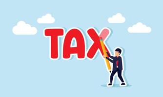 A businessman attempting to erase the word TAX using a pencil eraser, illustration of fulfilling and paying tax obligations vector