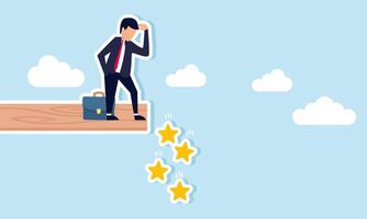 A businessman observes stars falling from the edge of a board, illustration of monitoring and analyzing the decline in business quality vector