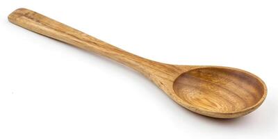 One empty wooden spoon isolated on white photo