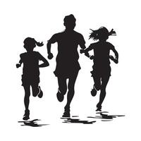 Family Running Jogging Together Isolated on white background vector