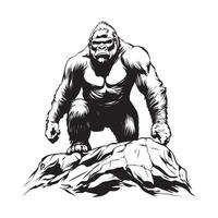 Strong Gorilla standing on a rock stock image illustration isolated on white background. vector