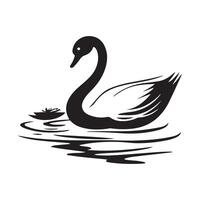 Black and white Swan on the water symbol designImage. Swan logo Template illustration on white background. vector