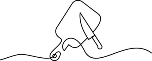 continuous line drawing of cutting board symbol with knife. abstract line art illustration vector