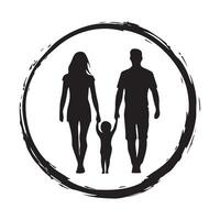 Silhouette Loving Family with Kids Circular Logo Design image isolated on white background. vector