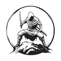 Heroic Knight Raising Sword in Victory on Mountain Top image isolated on white background. vector
