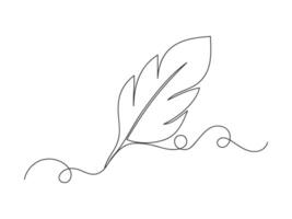 Continuous one line feather art isolated illustration. vector