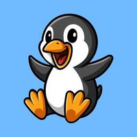 fun penguin with sliding pose cartoon character isolated colored drawing line art style sketch classic vintage design illustration vector