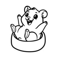 fun cartoon hamster on the bowl isolated drawing line art style sketch classic vintage design illustration vector