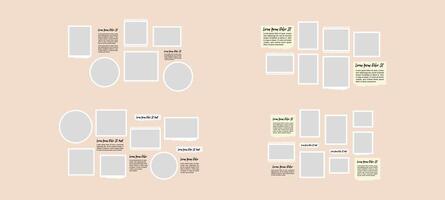 Set photo frames on light background Pile of photo vector