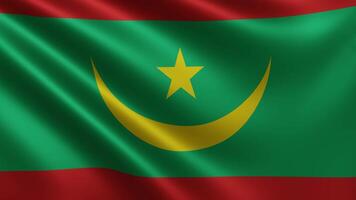 The Mauritanian flag flutters close-up in the wind, of the national flag video
