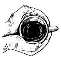 Hand drawn sketch of hands holding a cup of coffee vector