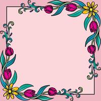Hand drawn frame or border with colorful tulips flower. vector