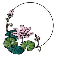 Pink Lotus Flower Round Frame Border vector