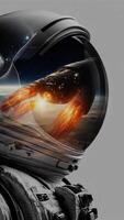 astronaut with reflection of the universe in the helmet photo