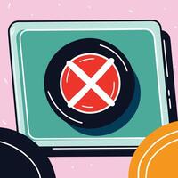 Abstract Teal and Red Disc Design with X vector
