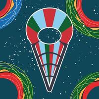 Abstract Ice Cream Cone Design with Colorful Stripes and Circles vector