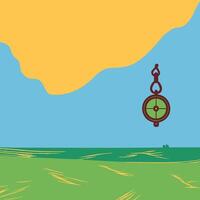 Circular Object Hanging in a Pastoral Scene vector