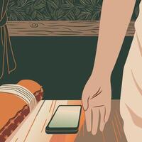 Phone on Bedside Table A Moment of Rest vector