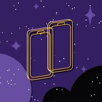 Dual Smartphone Screens in Space Abstract Design vector