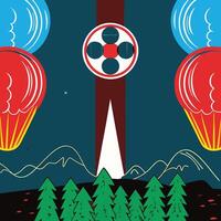 Nighttime Forest Encounter Aerial Objects and Conical Light vector