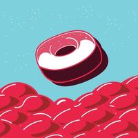 Donut Falling into Abstract Red Landscape vector