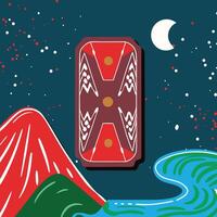 Night Sky, Mountains, River, Abstract Art vector