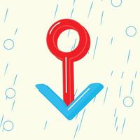 Abstract Red and Blue Downward Arrow in Rain vector
