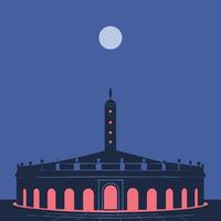 Night Scene Circular Building under a Full Moon vector