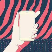 Mobile Phone Mockup Hand Holding Smartphone on Abstract Background vector